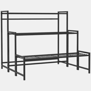 Outsunny Suporte para Plantas de 3 Níveis Estante para Plantas de Canto com Design em Escada para Interior e Exterior 75x70x66 cm Preto