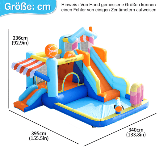 Castelo insuflável para crianças - Parque aquático multifuncional + trampolim, escorregador de água, pequeno escorregador, fonte, pistolas de água, toldo