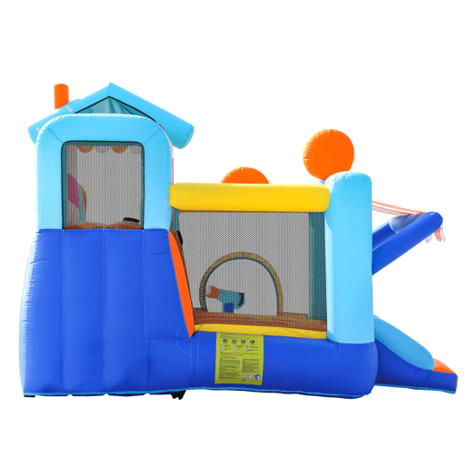 Castelo insuflável para crianças - Parque aquático multifuncional + trampolim, escorregador de água, pequeno escorregador, fonte, pistolas de água, toldo