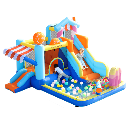 Castelo insuflável para crianças - Parque aquático multifuncional + trampolim, escorregador de água, pequeno escorregador, fonte, pistolas de água, toldo