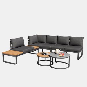 Conjunto de móveis de jardim para 4-5 pessoas - 2 mesas empilháveis - estrutura metálica - cinza