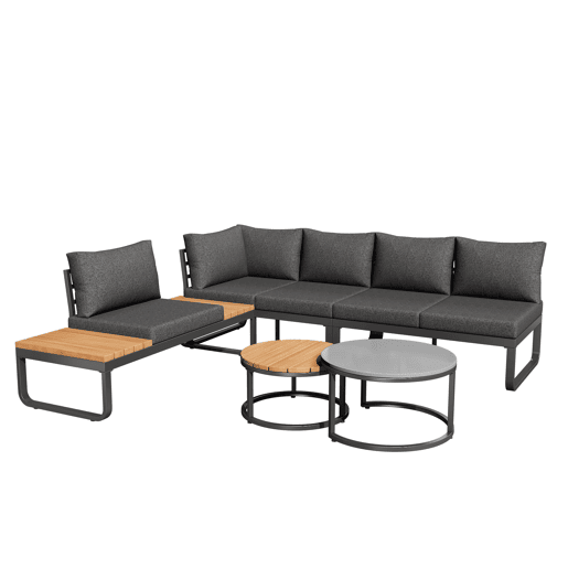 Conjunto de móveis de jardim para 4-5 pessoas - 2 mesas empilháveis - estrutura metálica - cinza