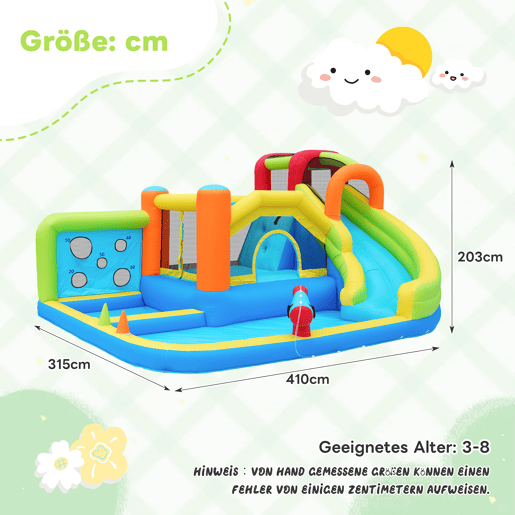 Castelo insuflável com soprador - parque aquático multifuncional + trampolim para crianças, escorregador, parede de lançamento, aro de basquetebol, parede de escalada