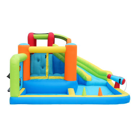 Castelo insuflável com soprador - parque aquático multifuncional + trampolim para crianças, escorregador, parede de lançamento, aro de basquetebol, parede de escalada