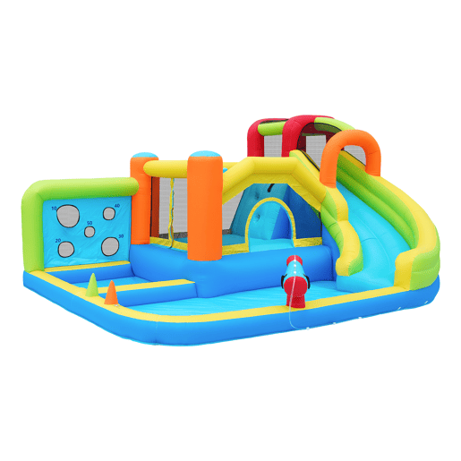 Castelo insuflável com soprador - parque aquático multifuncional + trampolim para crianças, escorregador, parede de lançamento, aro de basquetebol, parede de escalada