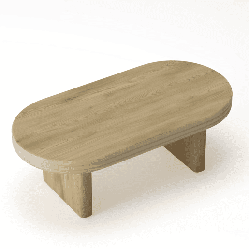 Mesa de centro ovalada 120x60cm - Estilo mid century, madeira rústica, versátil - Natural