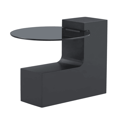 Mesa auxiliar redonda - 2 níveis, vidro cinzento e MDF preto, tampo com efeito mármore - Branco+Preto