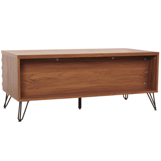 Mesa de centro curva de design com 2 gavetas em madeira de mangueira e metal 46x110x55 cm acabamento em nogueira 04_0008457