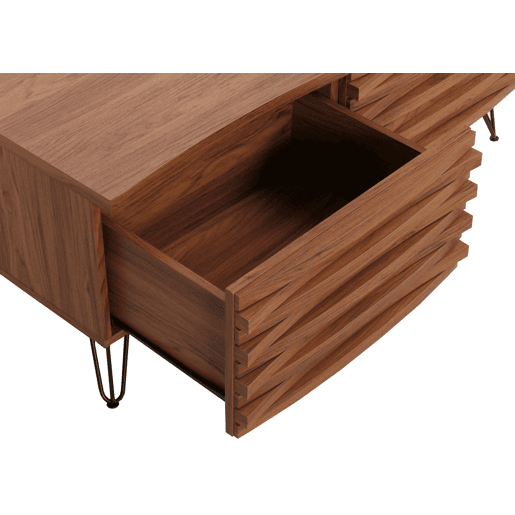 Mesa de centro curva de design com 2 gavetas em madeira de mangueira e metal 46x110x55 cm acabamento em nogueira 04_0008457