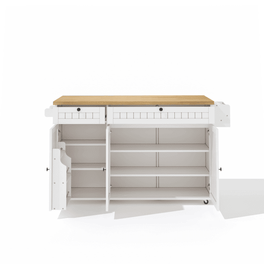 Ilha de cozinha 137x89,5x45 cm - Com 6 rodas bloqueáveis, prateleira, 2 gavetas grandes - Branco+Natural