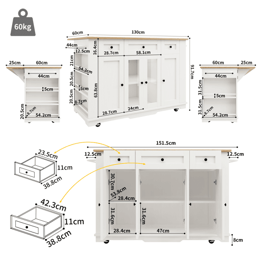 Carrinho de cozinha de mdf com 4 portas e 3 gavetas,branco Carrinho de cozinha de mdf com 4 portas e 3 gavetas,branco