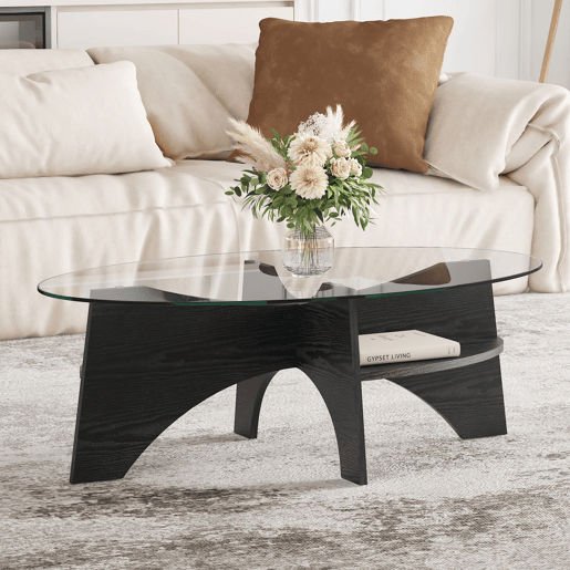 Mesa auxiliar oval 105x60 cm - design multifuncional, estrutura em MDF preto - Preto
