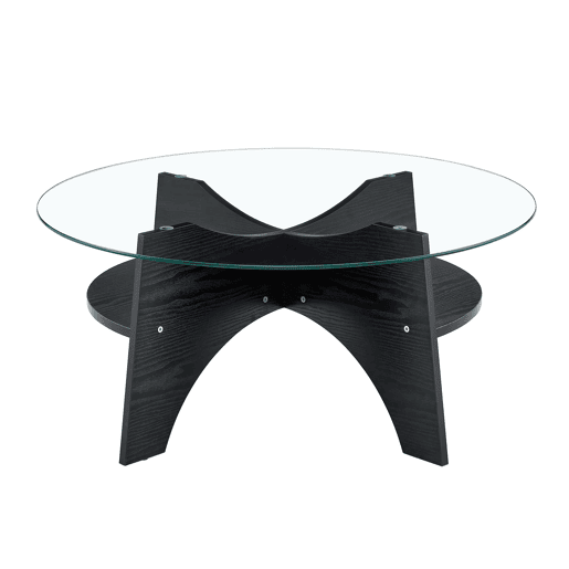 Mesa auxiliar redonda Ø80 cm - design multifuncional, vidro temperado, pernas em MDF preto