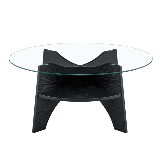 Mesa auxiliar redonda Ø80 cm - design multifuncional, vidro temperado, pernas em MDF preto