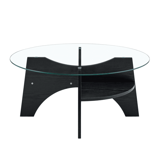 Mesa auxiliar redonda Ø80 cm - design multifuncional, vidro temperado, pernas em MDF preto