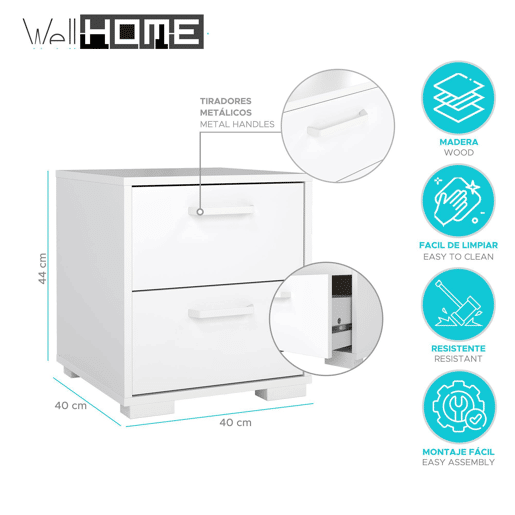Mesa de cabeceira Eria WellHome com 2 gavetas