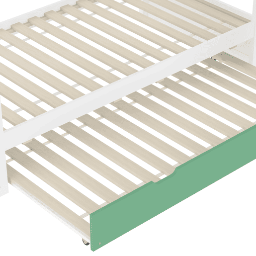 Cama alta 90x200 - com escorregador e cama extra - Branco+Verde