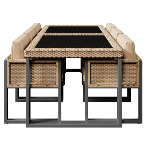 Conjunto de mesa e cadeiras em polirrattan - 6 pessoas - com capas removíveis e laváveis - Castanho