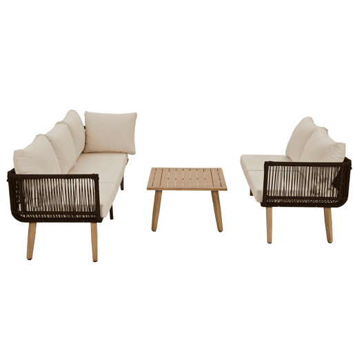 Conjunto de móveis de jardim 2 peças - Sofá + mesa de centro - Aço galvanizado, Olefina, Tecido trançado - Bege + Preto