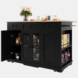 Carrinho de cozinha de mdf com 4 portas e 3 gavetas,preto