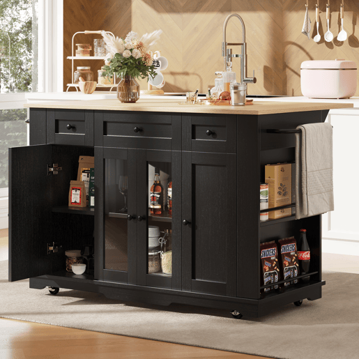 Carrinho de cozinha de mdf com 4 portas e 3 gavetas,preto