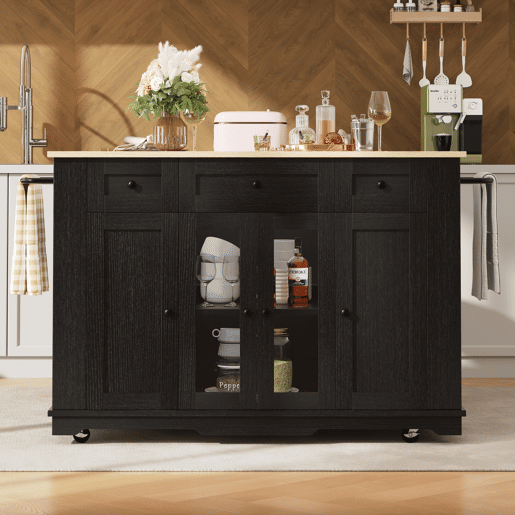 Carrinho de cozinha de mdf com 4 portas e 3 gavetas,preto