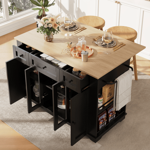 Carrinho de cozinha de mdf com 4 portas e 3 gavetas,preto