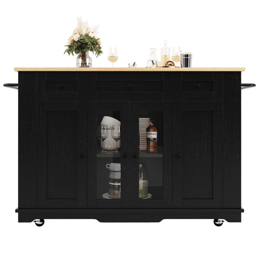 Carrinho de cozinha de mdf com 4 portas e 3 gavetas,preto