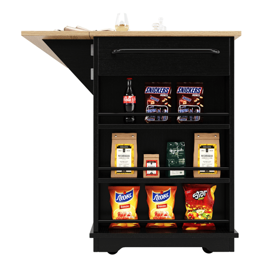 Carrinho de cozinha de mdf com 4 portas e 3 gavetas,preto
