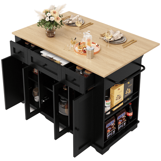Carrinho de cozinha de mdf com 4 portas e 3 gavetas,preto