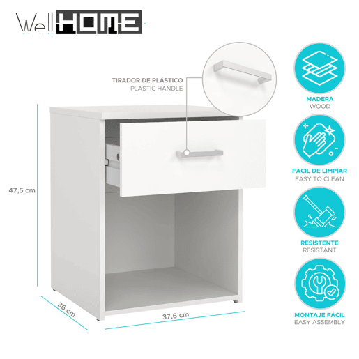 Mesa de cabeceira Duero WellHome com 1 gaveta Mesa de cabeceira Duero WellHome com 1 gaveta