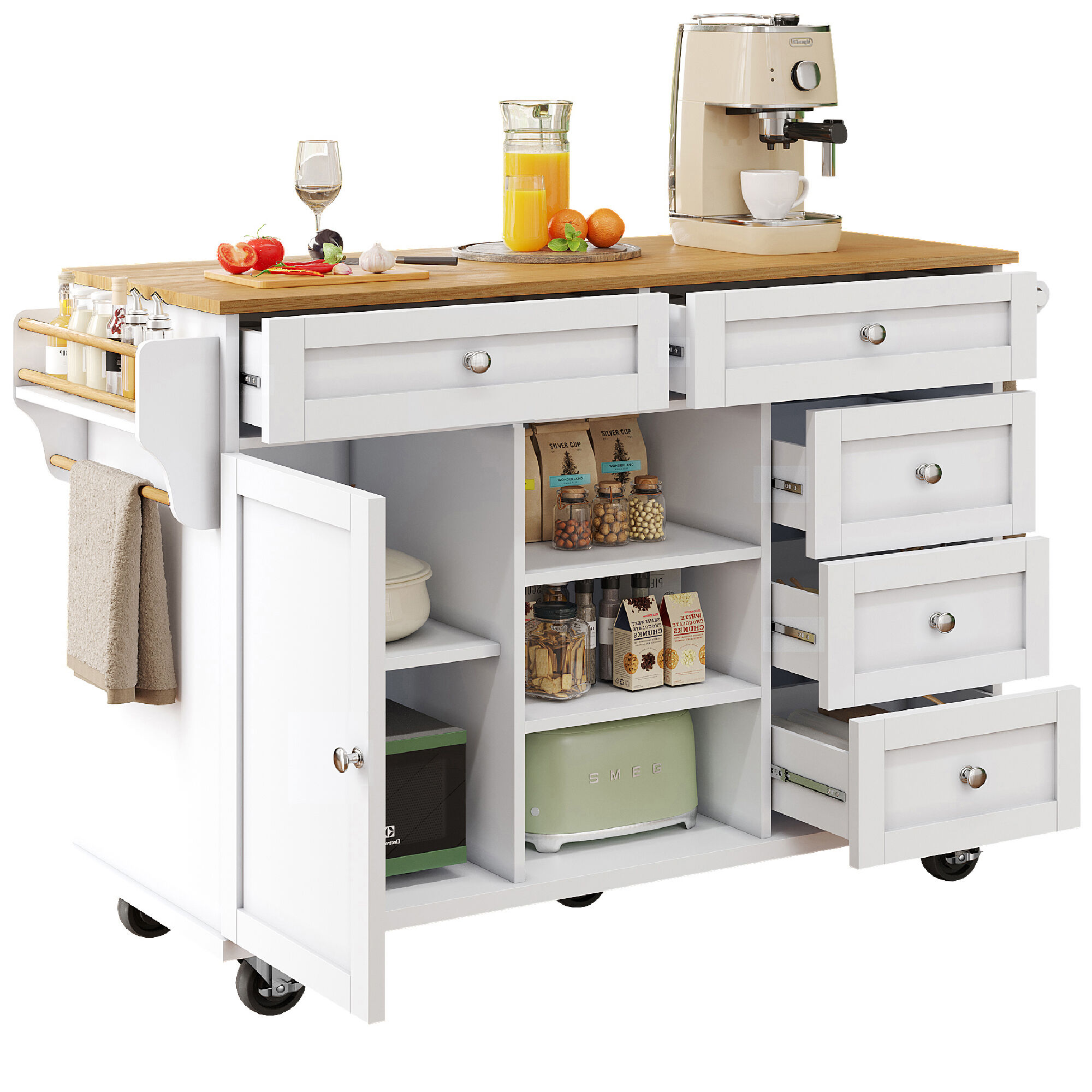 Carrito de cocina con 1 puerta y 5 cajónes 134