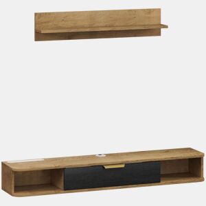 HOMCOM Móvel de TV Sala de Estar Móvel para TV com Prateleira de Parede Armário com Compartimentos Orifícios para Cabos para Televisão de Parede 120x24x16 cm Carvalho