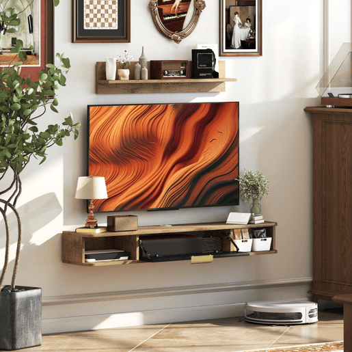HOMCOM Móvel de TV Sala de Estar Móvel para TV com Prateleira de Parede Armário com Compartimentos Orifícios para Cabos para Televisão de Parede 120x24x16 cm Carvalho HOMCOM Móvel de TV Sala de Estar Móvel para TV com Prateleira de Parede Armário com Compartimentos Orifícios para Cabos para Televisão de Parede 120x24x16 cm Carvalho