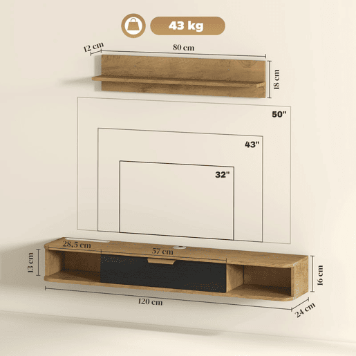 HOMCOM Móvel de TV Sala de Estar Móvel para TV com Prateleira de Parede Armário com Compartimentos Orifícios para Cabos para Televisão de Parede 120x24x16 cm Carvalho HOMCOM Móvel de TV Sala de Estar Móvel para TV com Prateleira de Parede Armário com Compartimentos Orifícios para Cabos para Televisão de Parede 120x24x16 cm Carvalho
