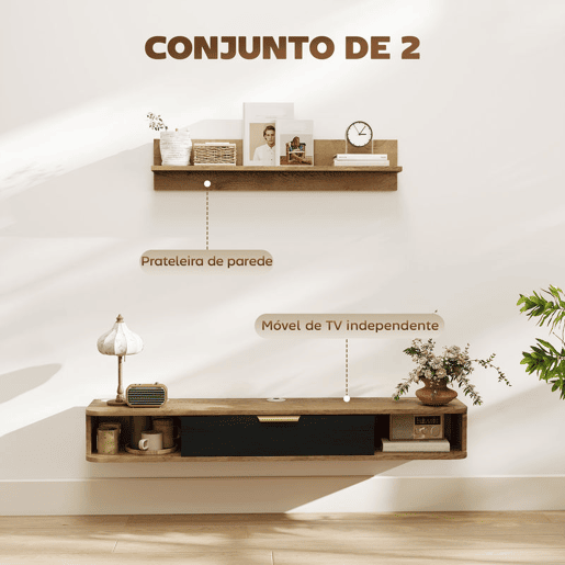 HOMCOM Móvel de TV Sala de Estar Móvel para TV com Prateleira de Parede Armário com Compartimentos Orifícios para Cabos para Televisão de Parede 120x24x16 cm Carvalho HOMCOM Móvel de TV Sala de Estar Móvel para TV com Prateleira de Parede Armário com Compartimentos Orifícios para Cabos para Televisão de Parede 120x24x16 cm Carvalho
