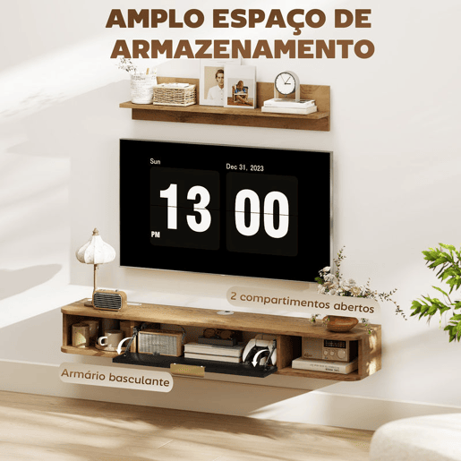 HOMCOM Móvel de TV Sala de Estar Móvel para TV com Prateleira de Parede Armário com Compartimentos Orifícios para Cabos para Televisão de Parede 120x24x16 cm Carvalho HOMCOM Móvel de TV Sala de Estar Móvel para TV com Prateleira de Parede Armário com Compartimentos Orifícios para Cabos para Televisão de Parede 120x24x16 cm Carvalho