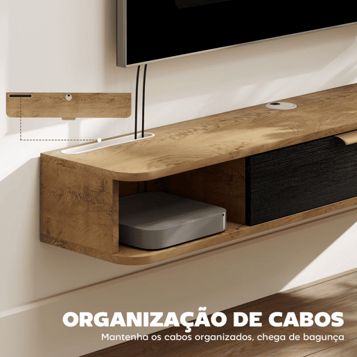 HOMCOM Móvel de TV Sala de Estar Móvel para TV com Prateleira de Parede Armário com Compartimentos Orifícios para Cabos para Televisão de Parede 120x24x16 cm Carvalho HOMCOM Móvel de TV Sala de Estar Móvel para TV com Prateleira de Parede Armário com Compartimentos Orifícios para Cabos para Televisão de Parede 120x24x16 cm Carvalho