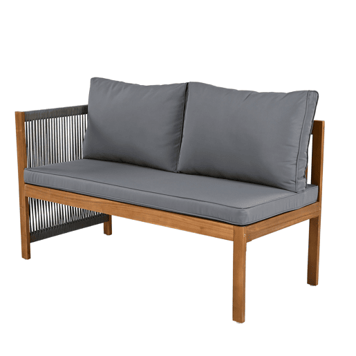 Conjunto de mobiliário de jardim - Sofá de canto + Mesa de centro - Estrutura em acácia, tampo da mesa em acácia, corda trançada - Cinza