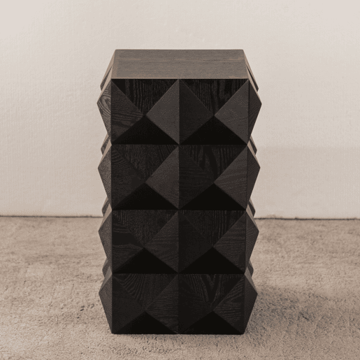 Mesa auxiliar 60 cm - Design retro com relevo tridimensional, mesa de cabeceira em madeira - Preto