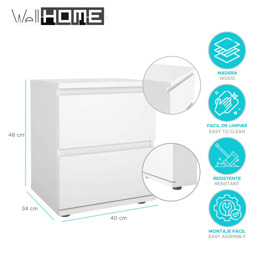 Mesa de cabeceira Júcar WellHome com 2 gavetas
