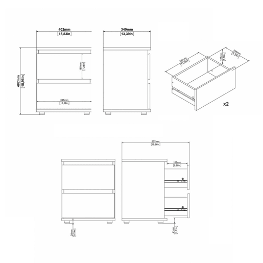 Mesa de cabeceira Júcar WellHome com 2 gavetas