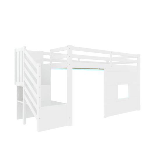 Cama alta 90x200 - com escada de arrumação e janela - Branco