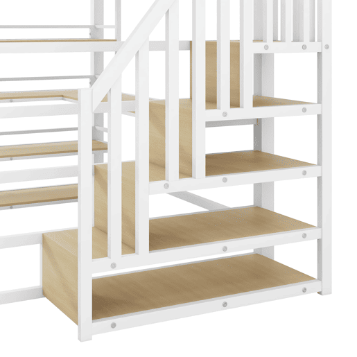 Cama alta metálica 140x200 - com escada, secretária, arrumação, USB e LED - Branco