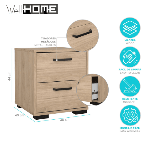 Mesa de cabeceira Eria WellHome com 2 gavetas Mesa de cabeceira Eria WellHome com 2 gavetas