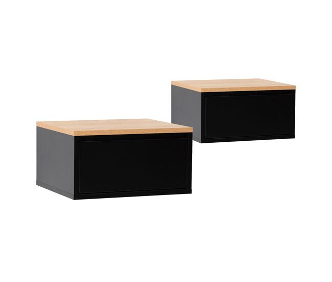 Juego 2 mesitas de noche flotante desi 1 cajón color negro/roble