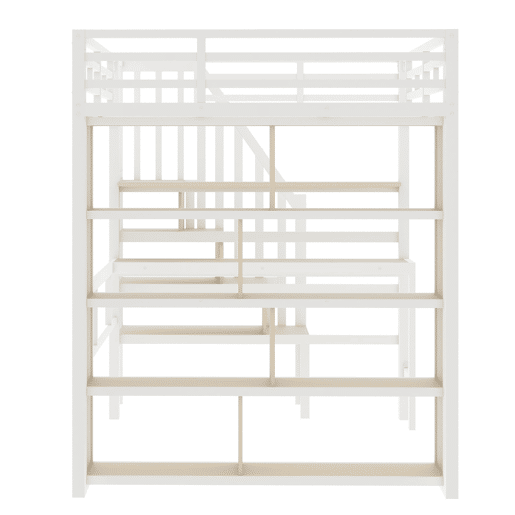 Cama alta 140x200 - com secretária, prateleira, LED e escada com arrumação - Branco Cama alta 140x200 - com secretária, prateleira, LED e escada com arrumação - Branco