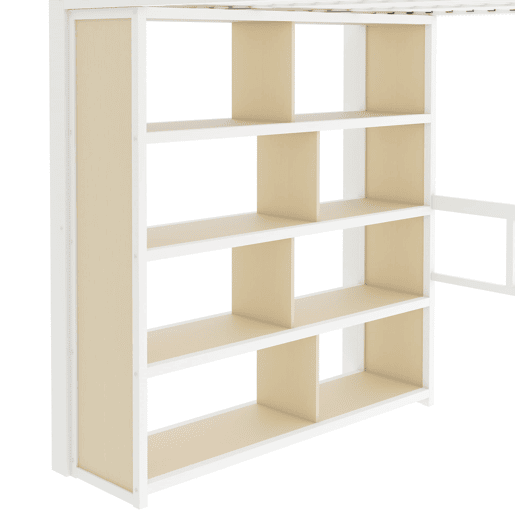 Cama alta 140x200 - com secretária, prateleira, LED e escada com arrumação - Branco Cama alta 140x200 - com secretária, prateleira, LED e escada com arrumação - Branco