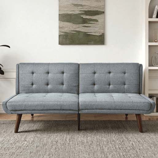 Sofá-cama futon 146 cm - encosto reclinável em 5 posições, compacto - cinza