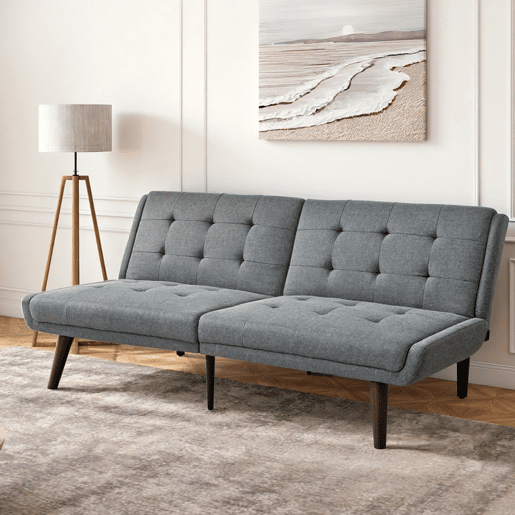 Sofá-cama futon 146 cm - encosto reclinável em 5 posições, compacto - cinza